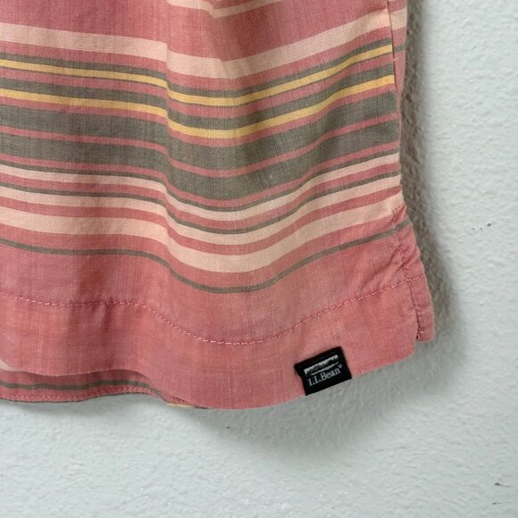 LLBean Shirt Womens L Pink Multi Striped Short Sleeve Relaxed Tencel Button Top - Picture 3 of 11